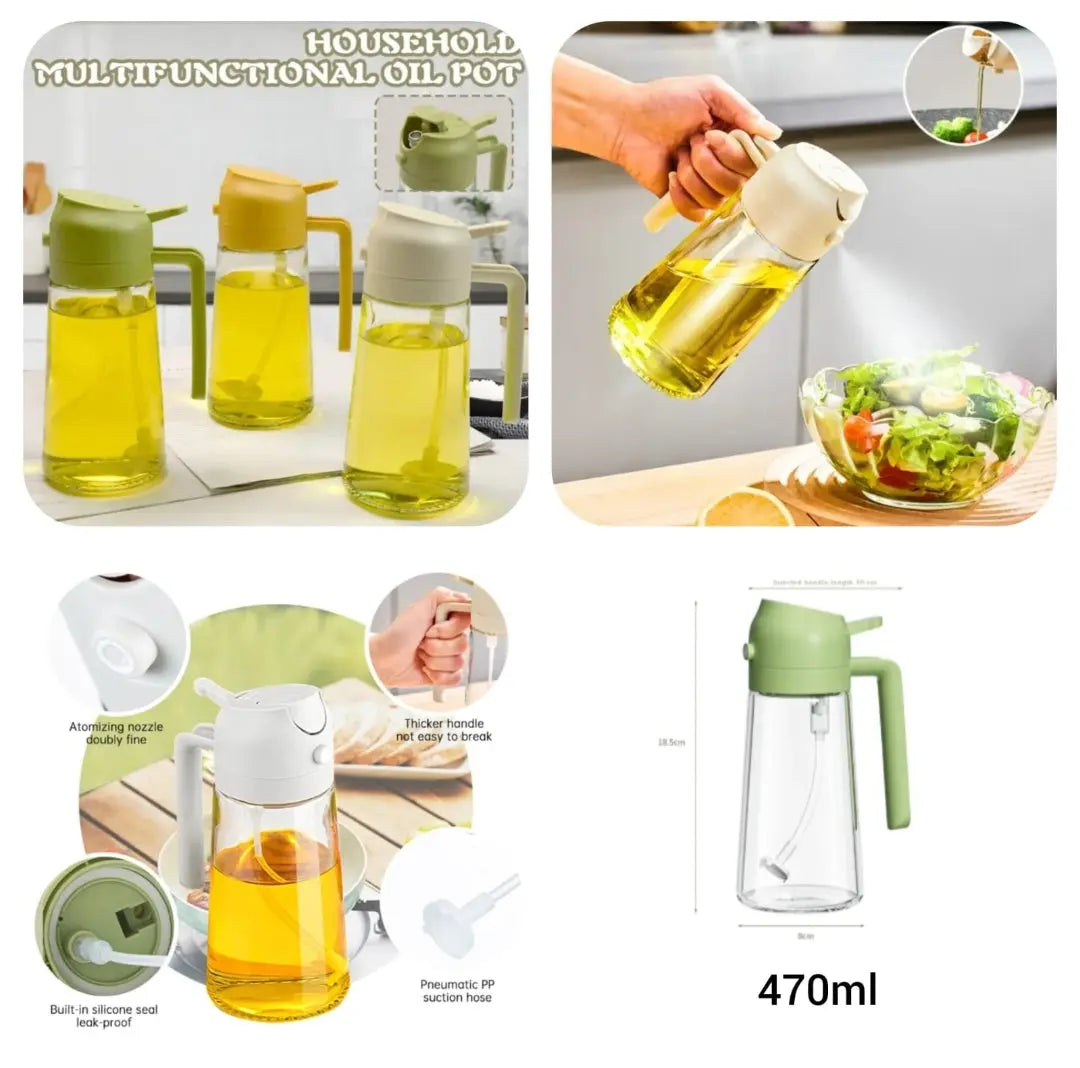 2-in-1 Oil Spray Bottle | Adjustable Mist & Dispenser | 470ml Leak-Proof Glass Container | For Cooking, BBQ, Baking & Air Fryer 470ml (Random Color) Daily Home