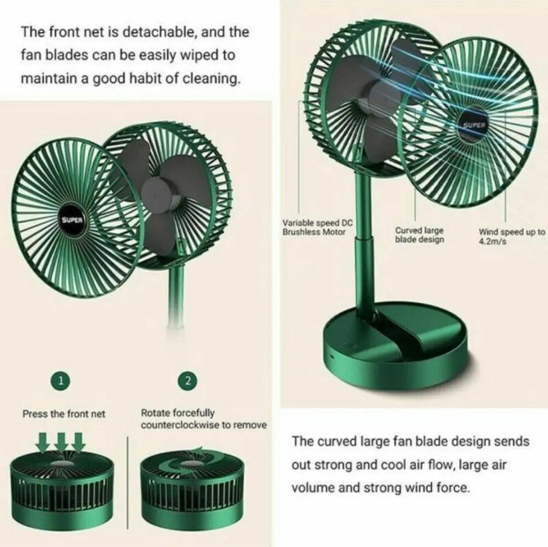 Rechargeable Portable Telescopic Folding Table Fan – 3-Speed Adjustable Desk Fan (Random Color) Daily Home